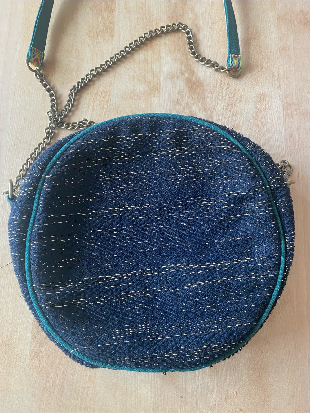Black Beaded Round Crossbody Bag with Leopard & Palm Design - Picture 5 of 13